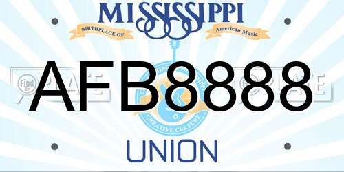 AFB8888 Mississippi License Plate