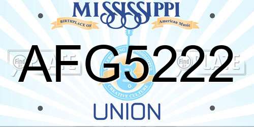 AFG5222 Mississippi License Plate