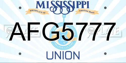 AFG5777 Mississippi License Plate