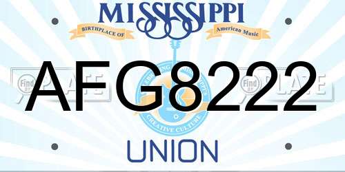 AFG8222 Mississippi License Plate