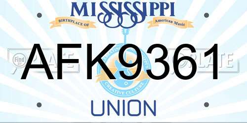 AFK9361 Mississippi License Plate