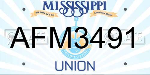 AFM3491 Mississippi License Plate