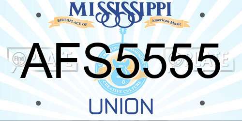 AFS5555 Mississippi License Plate