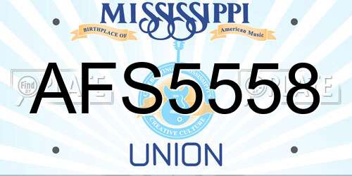AFS5558 Mississippi License Plate