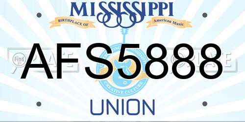 AFS5888 Mississippi License Plate