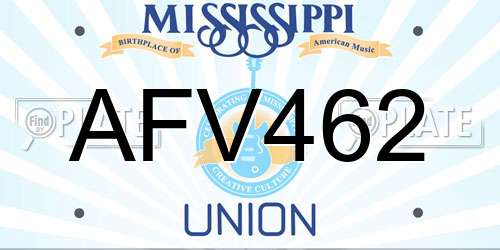 AFV462 Mississippi License Plate