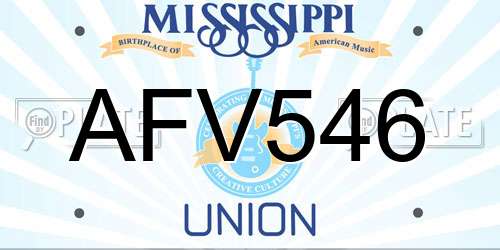 AFV546 Mississippi License Plate