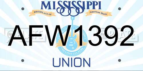 AFW1392 Mississippi License Plate