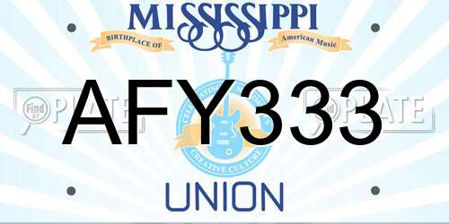 AFY333 Mississippi License Plate