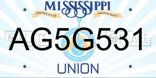 AG5G531 Mississippi License Plate