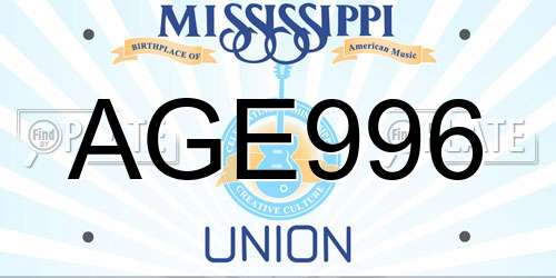 AGE996 Mississippi License Plate
