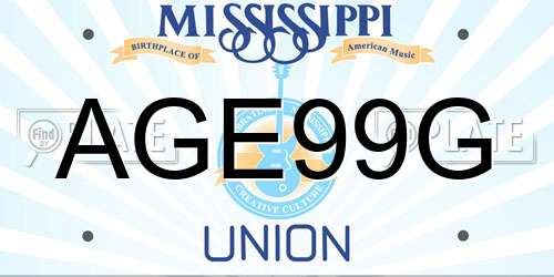 AGE99G Mississippi License Plate