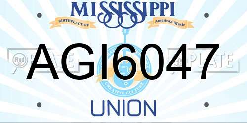 AGI6047 Mississippi License Plate