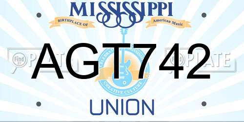 AGT742 Mississippi License Plate