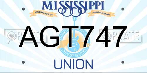 AGT747 Mississippi License Plate