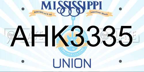 AHK3335 Mississippi License Plate