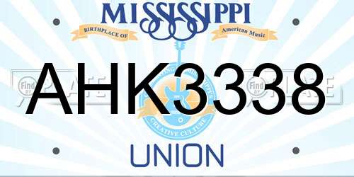 AHK3338 Mississippi License Plate