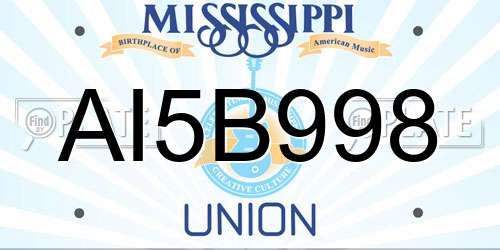 AI5B998 Mississippi License Plate