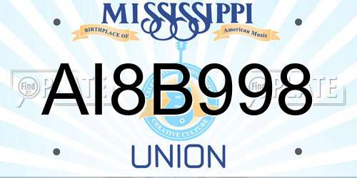 AI8B998 Mississippi License Plate