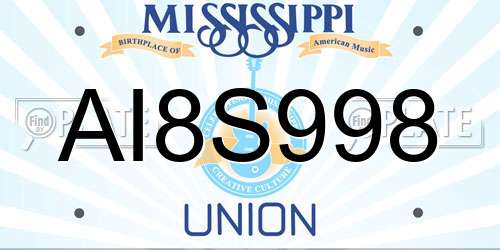 AI8S998 Mississippi License Plate