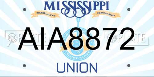 AIA8872 Mississippi License Plate