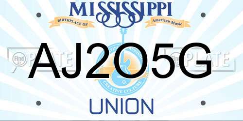 AJ2O5G Mississippi License Plate