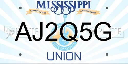 AJ2Q5G Mississippi License Plate