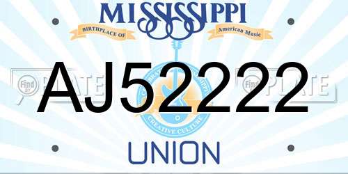 AJ52222 Mississippi License Plate