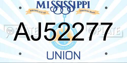 AJ52277 Mississippi License Plate