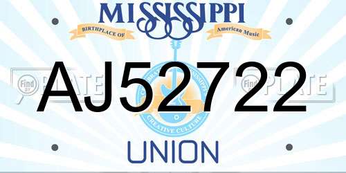 AJ52722 Mississippi License Plate