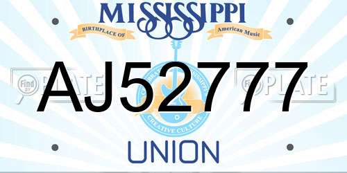 AJ52777 Mississippi License Plate