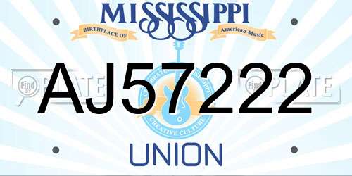 AJ57222 Mississippi License Plate