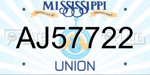 AJ57722 Mississippi License Plate