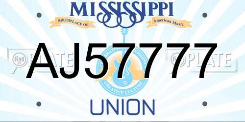 AJ57777 Mississippi License Plate