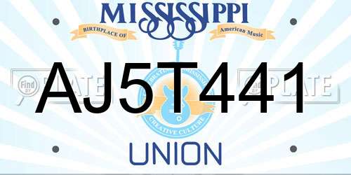 AJ5T441 Mississippi License Plate