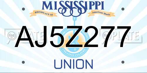 AJ5Z277 Mississippi License Plate