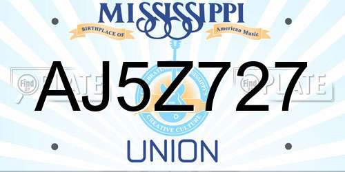 AJ5Z727 Mississippi License Plate