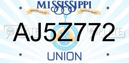 AJ5Z772 Mississippi License Plate