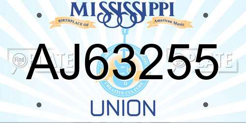 AJ63255 Mississippi License Plate