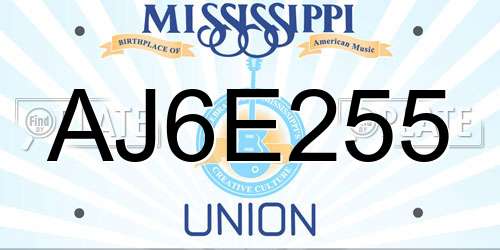 AJ6E255 Mississippi License Plate