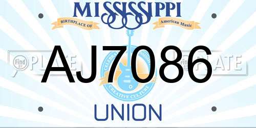 AJ7086 Mississippi License Plate