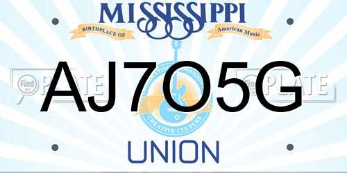 AJ7O5G Mississippi License Plate