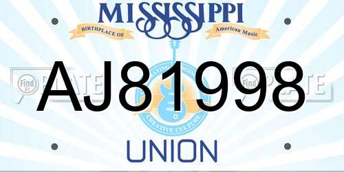 AJ81998 Mississippi License Plate