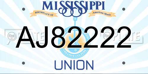 AJ82222 Mississippi License Plate