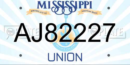 AJ82227 Mississippi License Plate