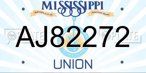 AJ82272 Mississippi License Plate