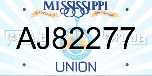 AJ82277 Mississippi License Plate