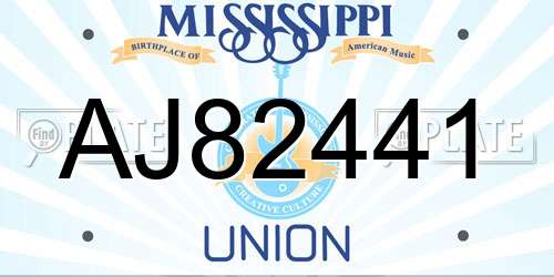 AJ82441 Mississippi License Plate