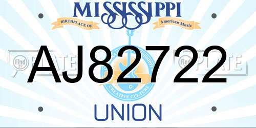 AJ82722 Mississippi License Plate