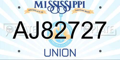 AJ82727 Mississippi License Plate